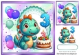 Cute Birthday Dragon With Balloons & Cake 8x8 (AGED THREE)