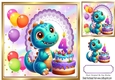 Cute Birthday Dragon With Balloons & Cake 8x8 (AGED FOUR)