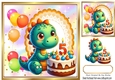 Cute Birthday Dragon With Balloons & Cake 8x8 (AGED FIVE)