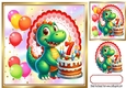 Cute Birthday Dragon With Balloons & Cake 8x8 (AGED SEVEN)