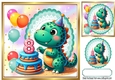 Cute Birthday Dragon With Balloons & Cake 8x8 (AGED EIGHT)