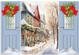 Pretty Christmas Scene,Snow Cottages Blue Gate Fold (FOUR)