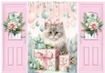 Pink Gate Fold With Flowers With Cute Little Kitten