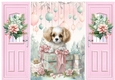 Pink Gate Fold With Flowers With Cute Little Puppy