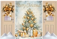 Beige Gate Fold With Gold Flowers With A Christmas Tree