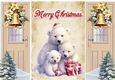 Beige Gate Fold With Cute Polar Bears Family With A Christmas Tree & Bells