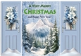 Pretty Christmas Woodland Snow Scene, Blue Gate Fold (THREE)