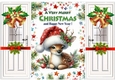 White Gate Fold WIth Red Bows & Bells Cute Deer In Santa Hat