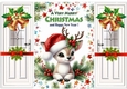 White Gate Fold WIth Red Bows/Holly & Bells Lovely Deer In Santa Hat