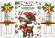White Gate Fold WIth Red Bows & Bells Pretty Deer In Santa Hat (FOUR)