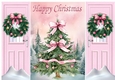 Pretty Pink Christmas Tree With Bow Wreath Gatefold (TWO)