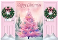 Pretty Pink Christmas Tree With Bow Wreath Gatefold (FOUR)