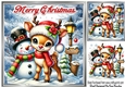 Lovely Snowman With Deer 8x8 Card Front