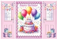 Birthday Cake With Balloons Pink Gatefold (TWO)