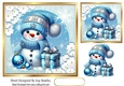 Cute Snowman With Gift 7x7 Toppers (TWO)