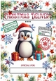 Lovely A4 Christmas Frame With Penguin NAME TAG, (FOUR)