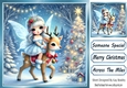 Pretty Christmas Blue Fairy With Deer 8x8 (TWO)