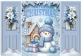 Cute Snowman Snow Scene A5 Gatefold With Flowers (FOUR)
