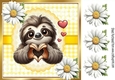 Cute Sloth With Hearts & Daisies 8x8