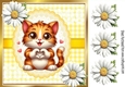 Cute Kitten With Hearts & Daisies 8x8