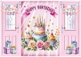 Pink A5 Gatefold Birthday Cake With Roses