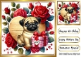 Cute Pug With Roses & Gift On Wooden Heart 8x8 
