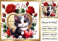 Cute Kitty With Roses, On Wooden Heart 8x8 (ONE)