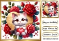 Cute Kitty With Roses, On Wooden Heart 8x8 (TWO)