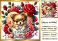 Cute Puppy In Teacup With Roses, On Wooden Heart 8x8 (One)