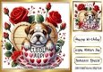 Cute Puppy Cuddle Buddy In Teacup With Roses, On Wooden Heart 8x8 (Two)