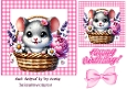 Cute Mouse With Flowers In Pink Gingham 7X7 Frame (THREE)