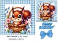 Cute Squirrel With Flowers In Blue Gingham 7X7 Frame (FOUR)