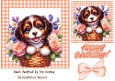 Cute Puppy With Flowers In Peach Gingham 7X7 Frame (FIVE)