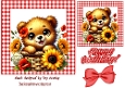 Cute Teddy With Flowers In Red Gingham 7X7 Frame (SIX)