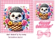 Cute Hedgehog With Flowers In Candy Pink Gingham 7X7 Frame (SEVEN)