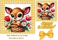 Cute Deer With Flowers In Gold Gingham 7X7 Frame (EIGHT)