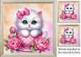 Cute White Kitty With Pink Roses 8X8 Toppers