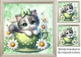 Cute Grey Kitty With Daisies 8X8 Toppers