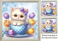 Cute White Kitty In Blue Polkadot Teacup 8X8 Toppers