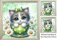 Cute Grey And White Kitty With Daisies/Green Bow 8X8 Toppers