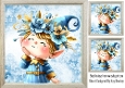 Cute Elf In Blue With Flowers 8X8 Card Front (THREE)