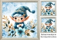 Cute Elf In Blue With Flowers 8X8 Card Front (FOUR)
