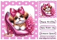 Cute Puppy With Makeup ,Pink Polkadot 8x8 (THREE)