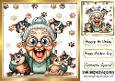 Cartoon Crazy Cat Lady With Paw Prints 8X8 (FOUR)
