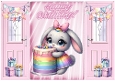 Lovely Gatefold In Pink With Birthday Bunny (THREE)