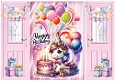 Lovely Gatefold With Balloons Cute Unicorn (THREE)