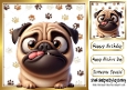 Funny Face Pug  With Paw Prints 8X8 (ONE)