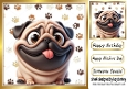 Funny Face Pug With Paw Prints 8X8 (TWO)