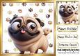 Funny Face Pug  With Paw Prints 8X8 (THREE)