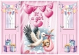 Lovely Gatefold Newborn Baby Girl Pink With Stork